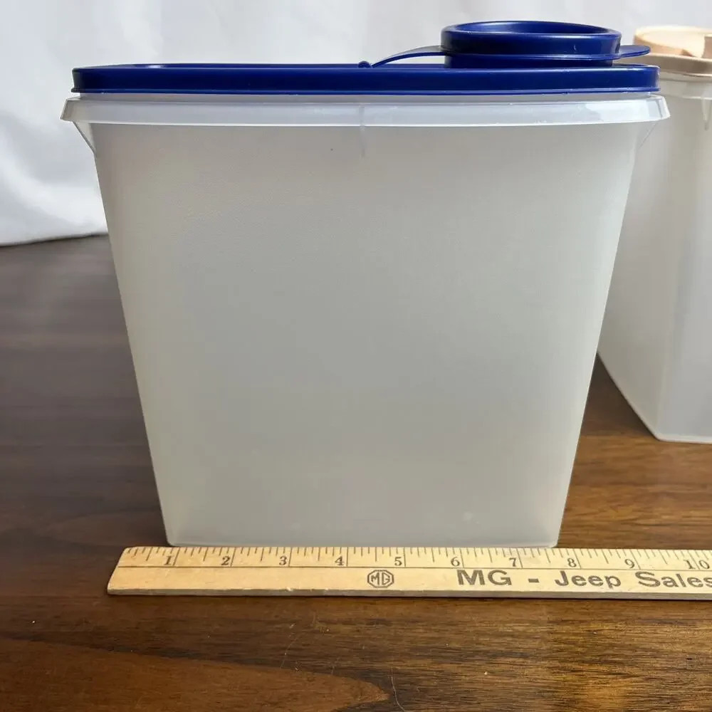 Three 12 Cup Vintage Tupperware Cereal Containers Blue & Cream Kitchen Organizer